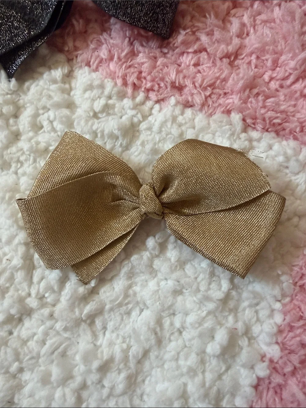 Set of 3 Decorative Hair Bows - Silver & Black, Glitter Black, Gold